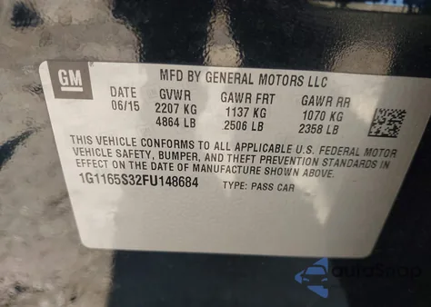 2015 Chevrolet Impala 2Lz from USA, damaged, VIN 1G1165S32FU148684